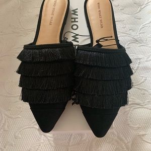Who What Wear Annie Black Tassle Slide Size 8